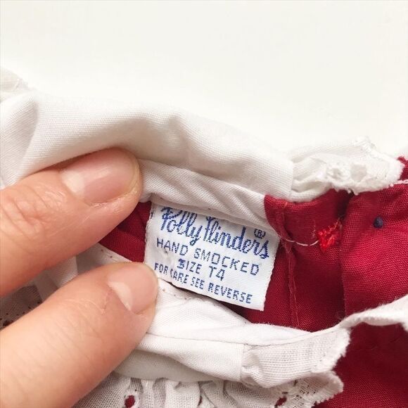 Vintage Polly Finders hand smocked maroon dress 4T - Picture 4 of 5